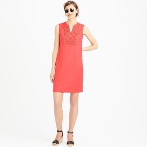J Crew coral embroidered sunburst dress Size Small